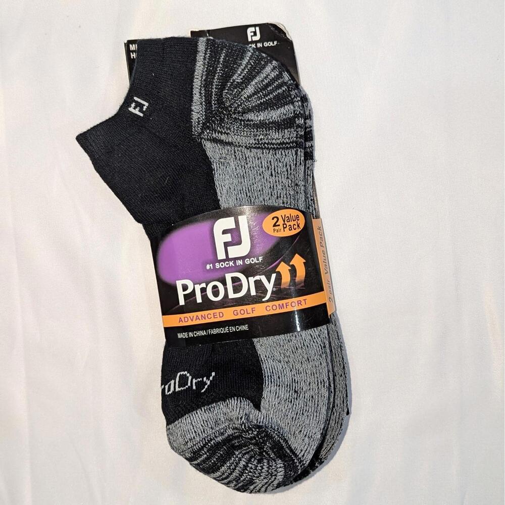 FootJoy ProDry Men’s Golf Ankle Socks 2 PACK Value Pack Black Gray Size L NWT